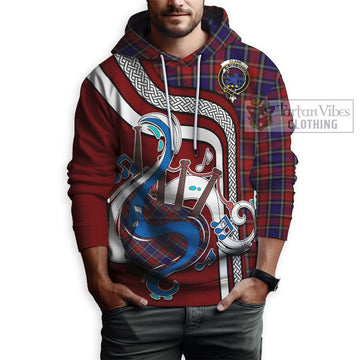 Clark (Lion) Red Tartan Hoodie with Epic Bagpipe Style