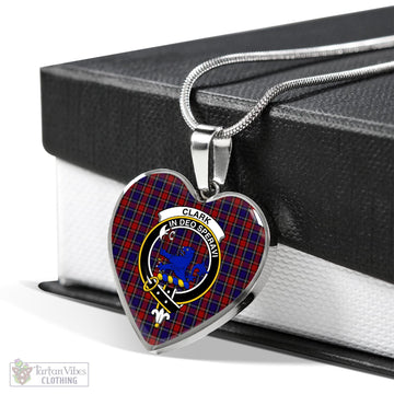 Clark (Lion) Red Tartan Heart Necklace with Family Crest