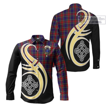 Clark (Lion) Red Tartan Long Sleeve Button Shirt with Family Crest and Celtic Symbol Style