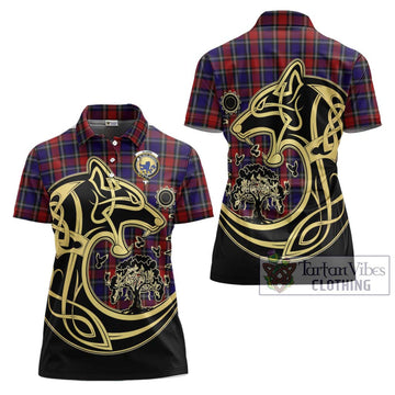 Clark (Lion) Red Tartan Women's Polo Shirt with Family Crest Celtic Wolf Style