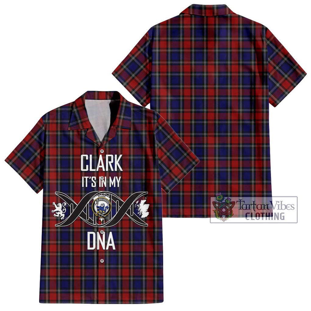 Clark (Lion) Red Tartan Short Sleeve Button Shirt with Family Crest DNA In Me Style Kid - Tartanvibesclothing Shop