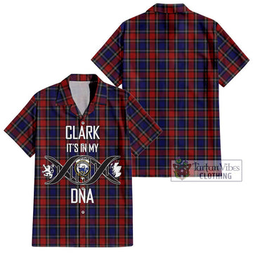 Clark (Lion) Red Tartan Short Sleeve Button Shirt with Family Crest DNA In Me Style