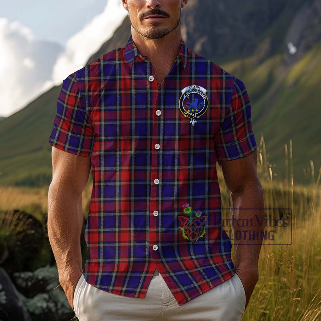 Clark (Lion) Red Tartan Cotton Hawaiian Shirt with Family Crest Adult - Tartan Vibes Clothing