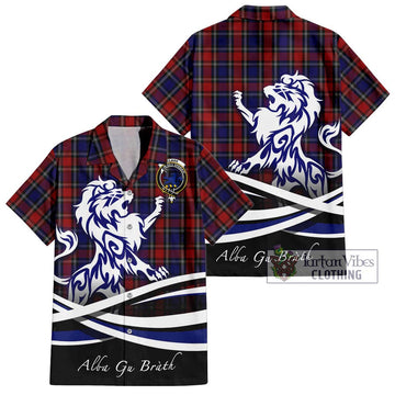 Clark (Lion) Red Tartan Short Sleeve Button Shirt with Alba Gu Brath Regal Lion Emblem