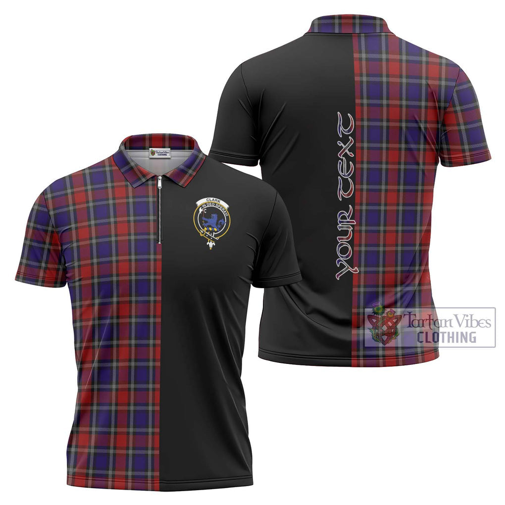 Clark (Lion) Red Tartan Zipper Polo Shirt with Family Crest and Half Of Me Style Unisex - Tartanvibesclothing Shop