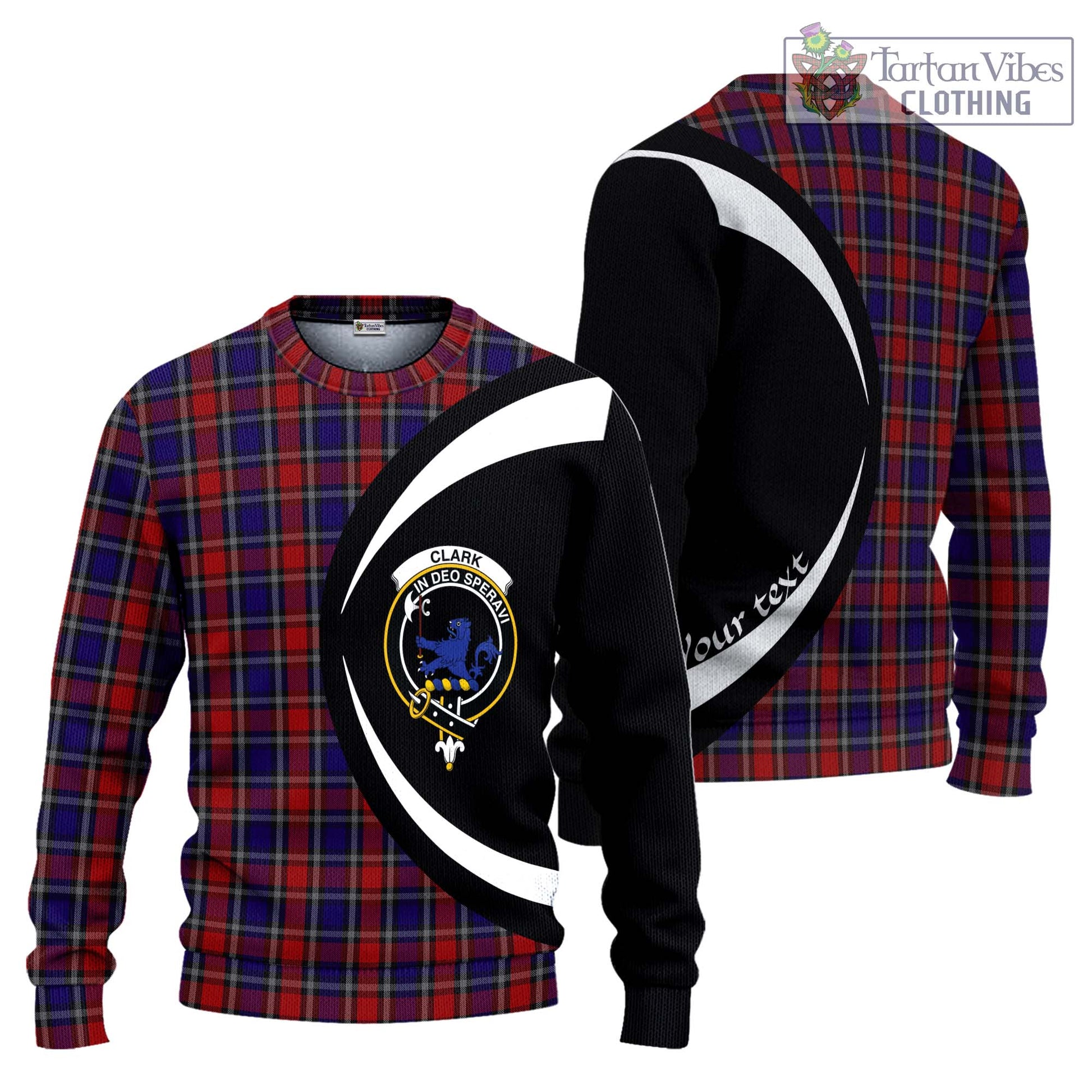 Clark (Lion) Red Tartan Ugly Sweater with Family Crest Circle Style Unisex - Tartan Vibes Clothing