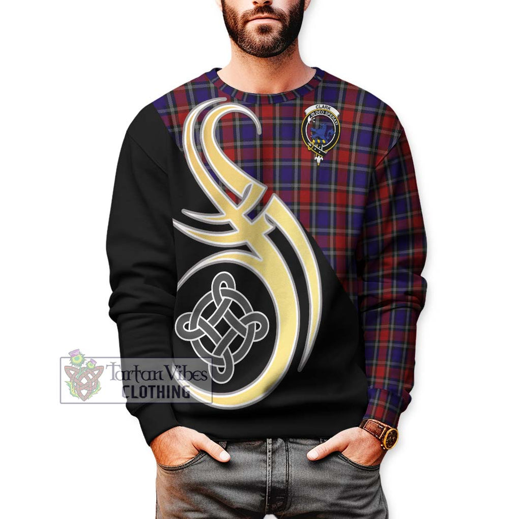 Clark (Lion) Red Tartan Sweatshirt with Family Crest and Celtic Symbol Style Unisex - Tartan Vibes Clothing