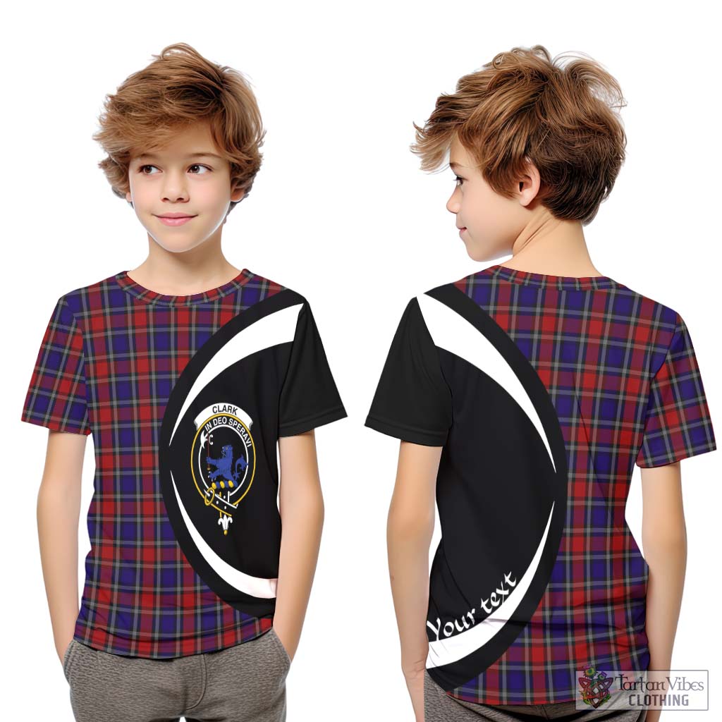 Clark (Lion) Red Tartan Kid T-Shirt with Family Crest Circle Style Youth XL Size14 - Tartan Vibes Clothing