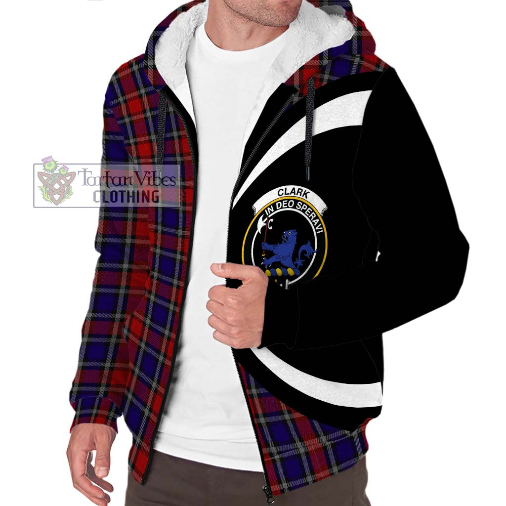 Clark (Lion) Red Tartan Sherpa Hoodie with Family Crest Circle Style Unisex S - Tartan Vibes Clothing