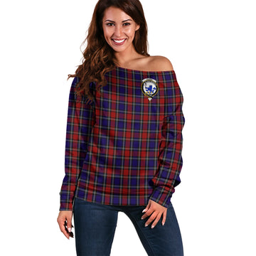 Clark (Lion) Red Tartan Off Shoulder Women Sweater with Family Crest