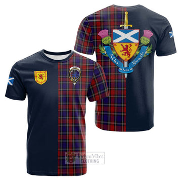 Clark (Lion) Red Tartan Cotton T-shirt Alba with Scottish Lion Royal Arm Half Style