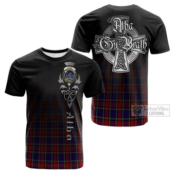 Clark (Lion) Red Tartan Cotton T-shirt Featuring Alba Gu Brath Family Crest Celtic Inspired