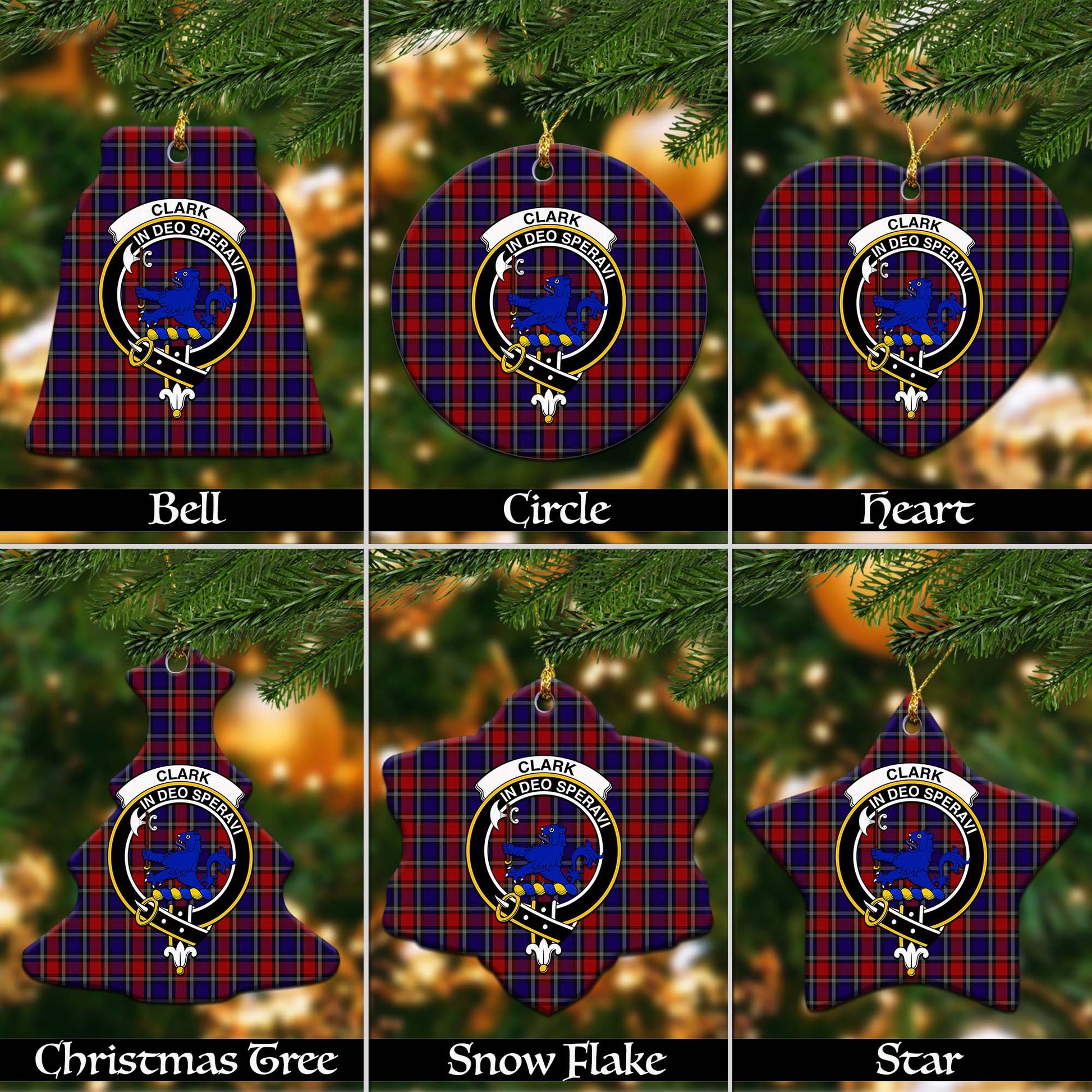 Clark (Lion) Red Tartan Christmas Ornaments with Family Crest Ceramic Bell Pack 1: ornament * 1 piece - Tartanvibesclothing