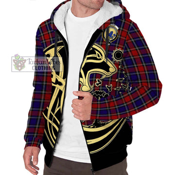 Clark (Lion) Red Tartan Sherpa Hoodie with Family Crest Celtic Wolf Style