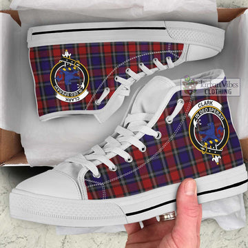 Clark (Lion) Red Tartan High Top Shoes with Family Crest