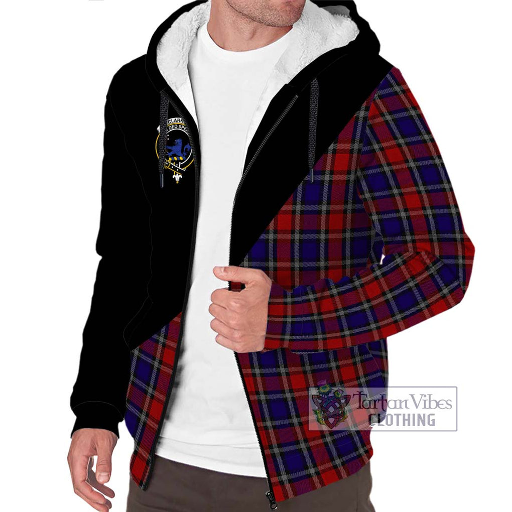 Clark (Lion) Red Tartan Sherpa Hoodie with Family Crest and Military Logo Style Unisex S - Tartanvibesclothing Shop