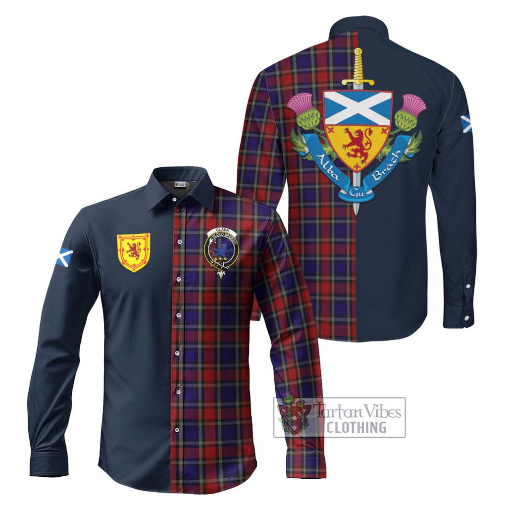 Tartan Vibes Clothing Clark (Lion) Red Tartan Long Sleeve Button Shirt with Scottish Lion Royal Arm Half Style