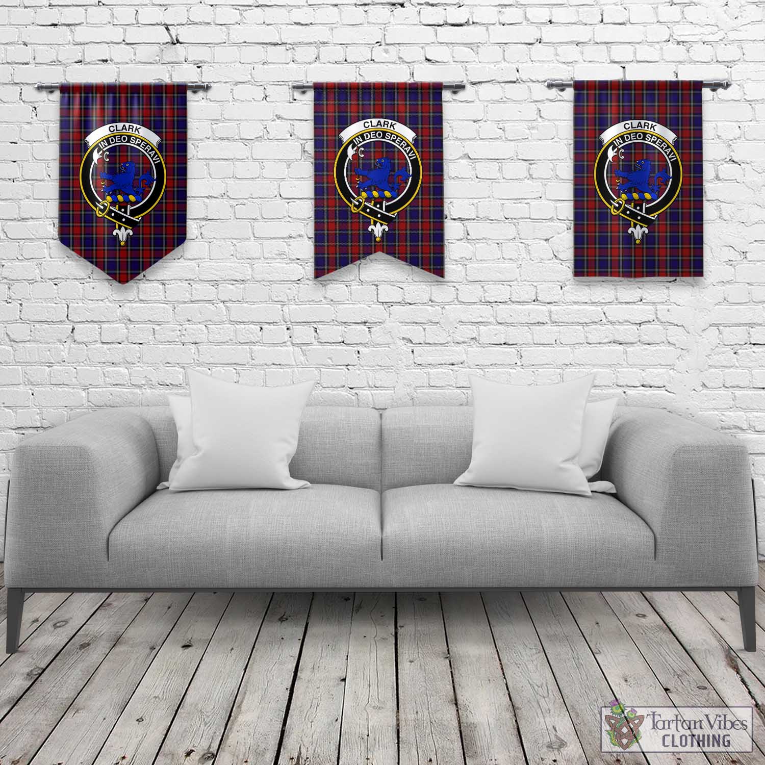 Tartan Vibes Clothing Clark (Lion) Red Tartan Gonfalon, Tartan Banner with Family Crest