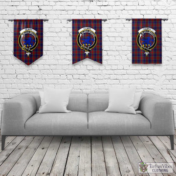 Clark (Lion) Red Tartan Gonfalon, Tartan Banner with Family Crest