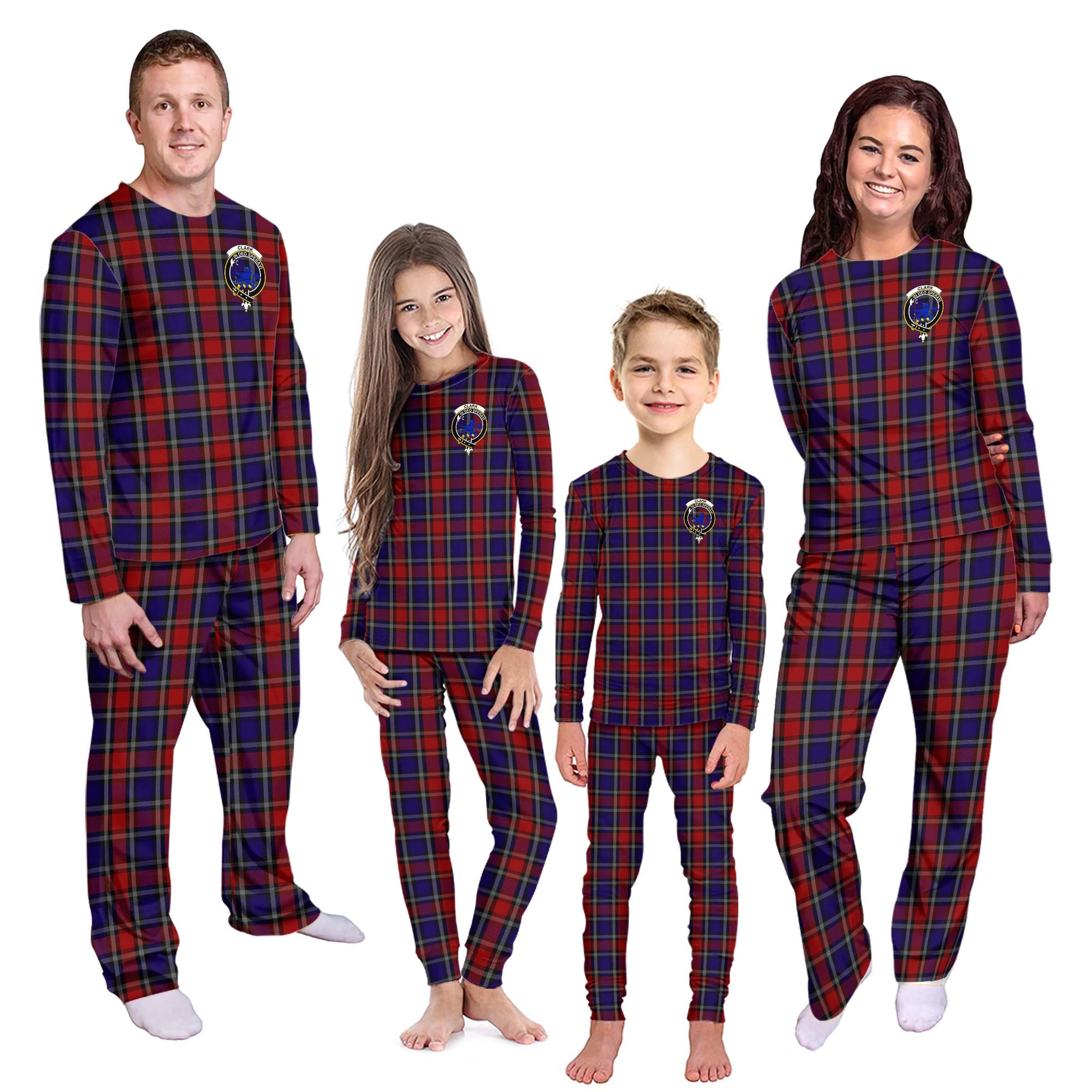 Clark (Lion) Red Tartan Pajamas Family Set with Family Crest Kid - Tartan Vibes Clothing