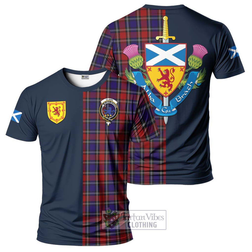 Tartan Vibes Clothing Clark (Lion) Red Tartan T-Shirt Alba with Scottish Lion Royal Arm Half Style