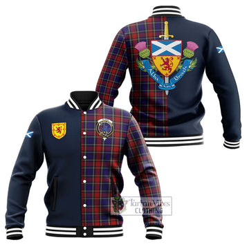 Clark (Lion) Red Tartan Baseball Jacket Alba with Scottish Lion Royal Arm Half Style