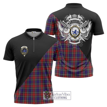 Clark (Lion) Red Tartan Zipper Polo Shirt with Family Crest and Military Logo Style