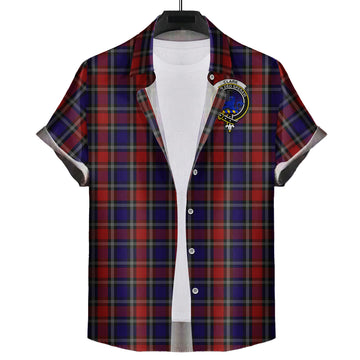 Clark (Lion) Red Tartan Short Sleeve Button Down Shirt with Family Crest