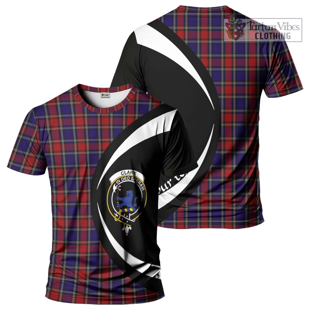 Tartan Vibes Clothing Clark (Lion) Red Tartan T-Shirt with Family Crest Circle Style