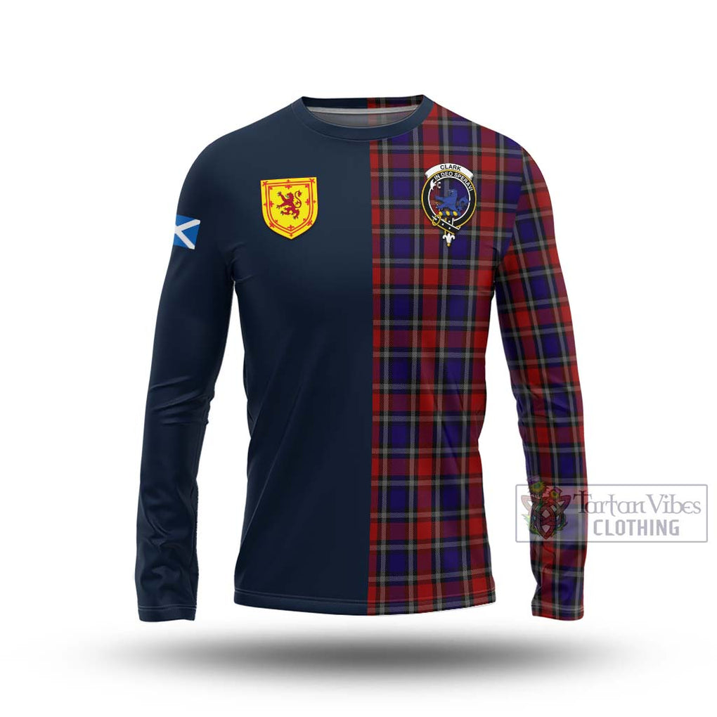 Tartan Vibes Clothing Clark (Lion) Red Tartan Long Sleeve T-Shirt with Scottish Lion Royal Arm Half Style