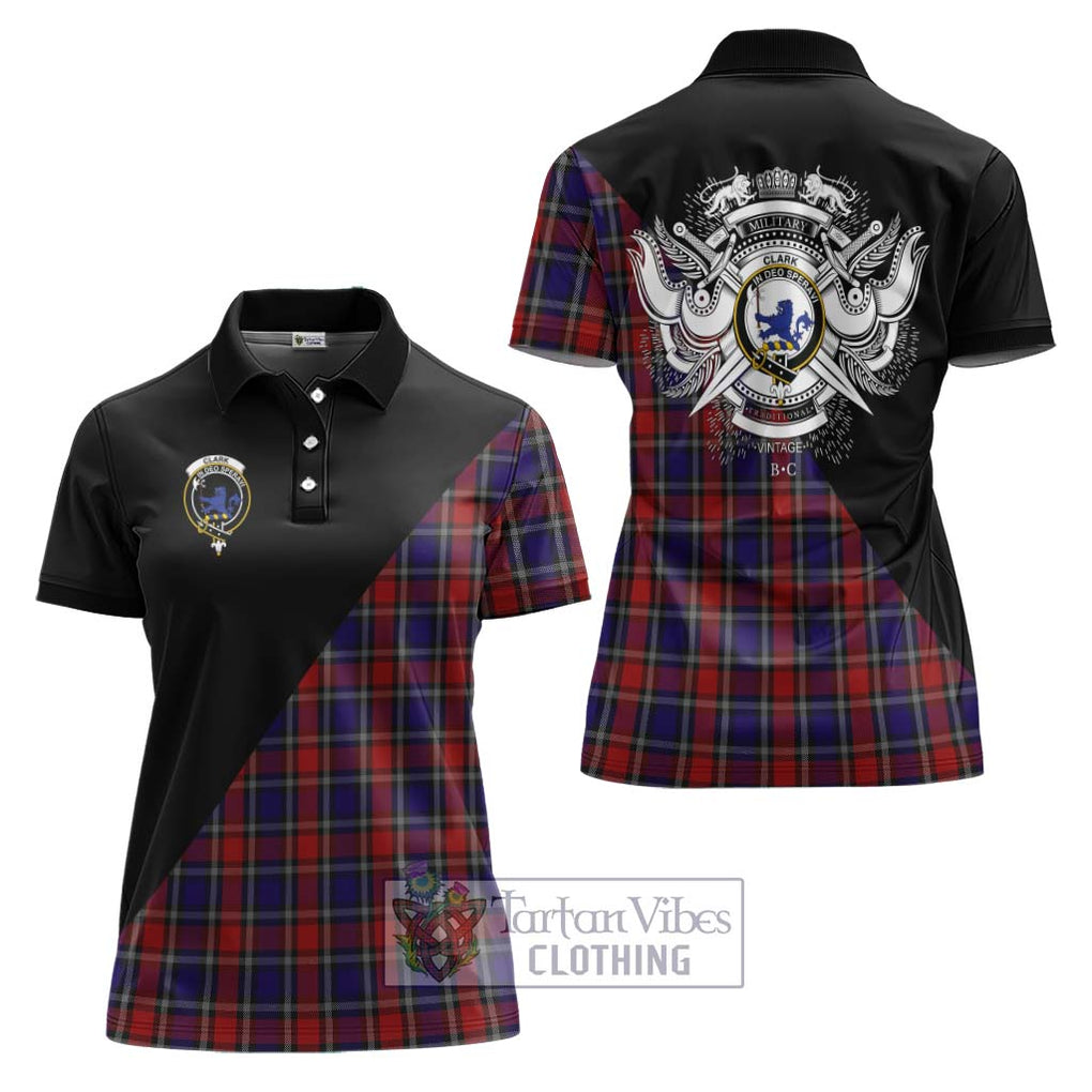 Clark (Lion) Red Tartan Women's Polo Shirt with Family Crest and Military Logo Style Women - Tartanvibesclothing Shop