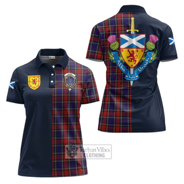 Clark (Lion) Red Tartan Women's Polo Shirt Alba with Scottish Lion Royal Arm Half Style