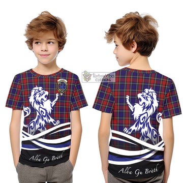 Clark (Lion) Red Tartan Kid T-Shirt with Alba Gu Brath Regal Lion Emblem