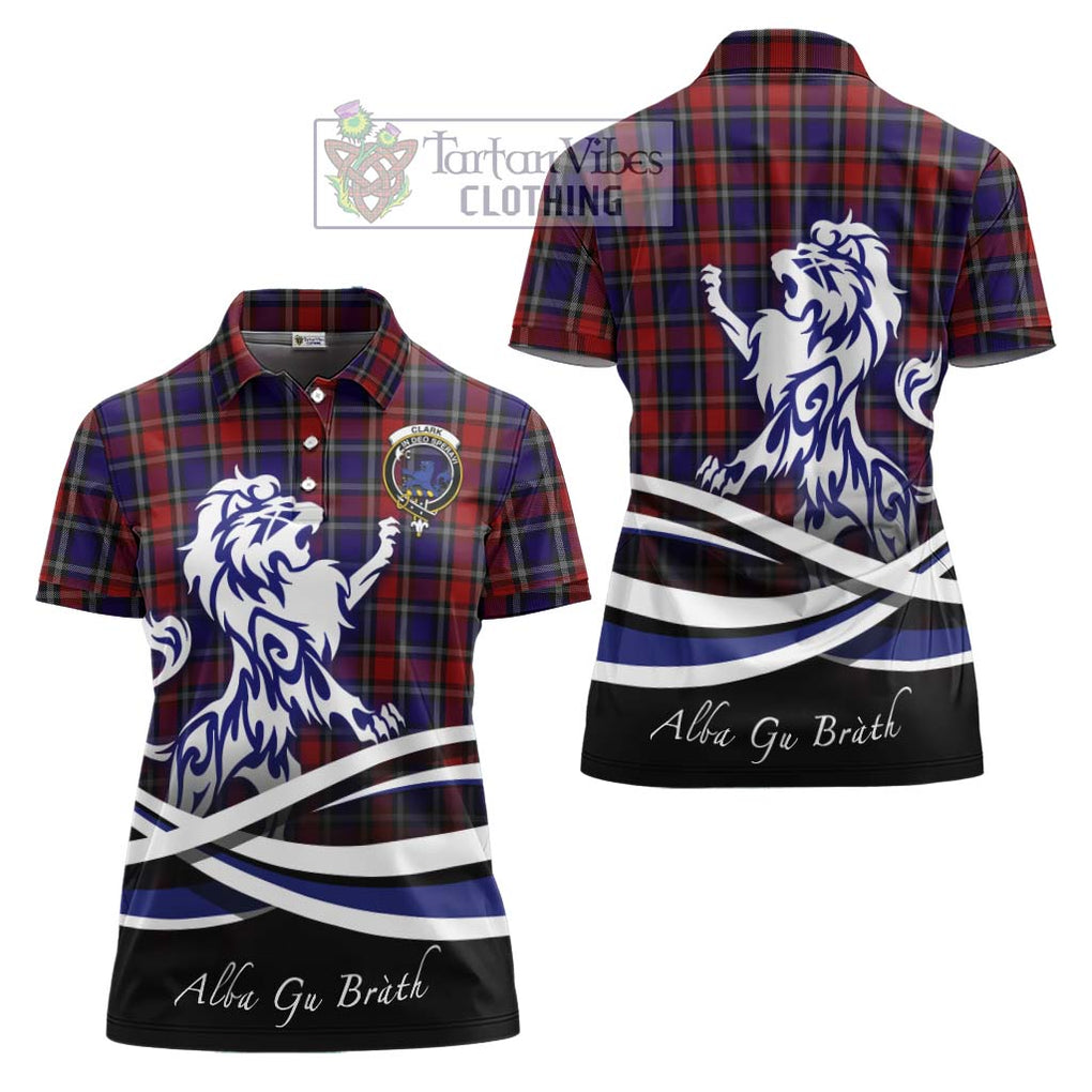 Clark (Lion) Red Tartan Women's Polo Shirt with Alba Gu Brath Regal Lion Emblem Women - Tartanvibesclothing Shop