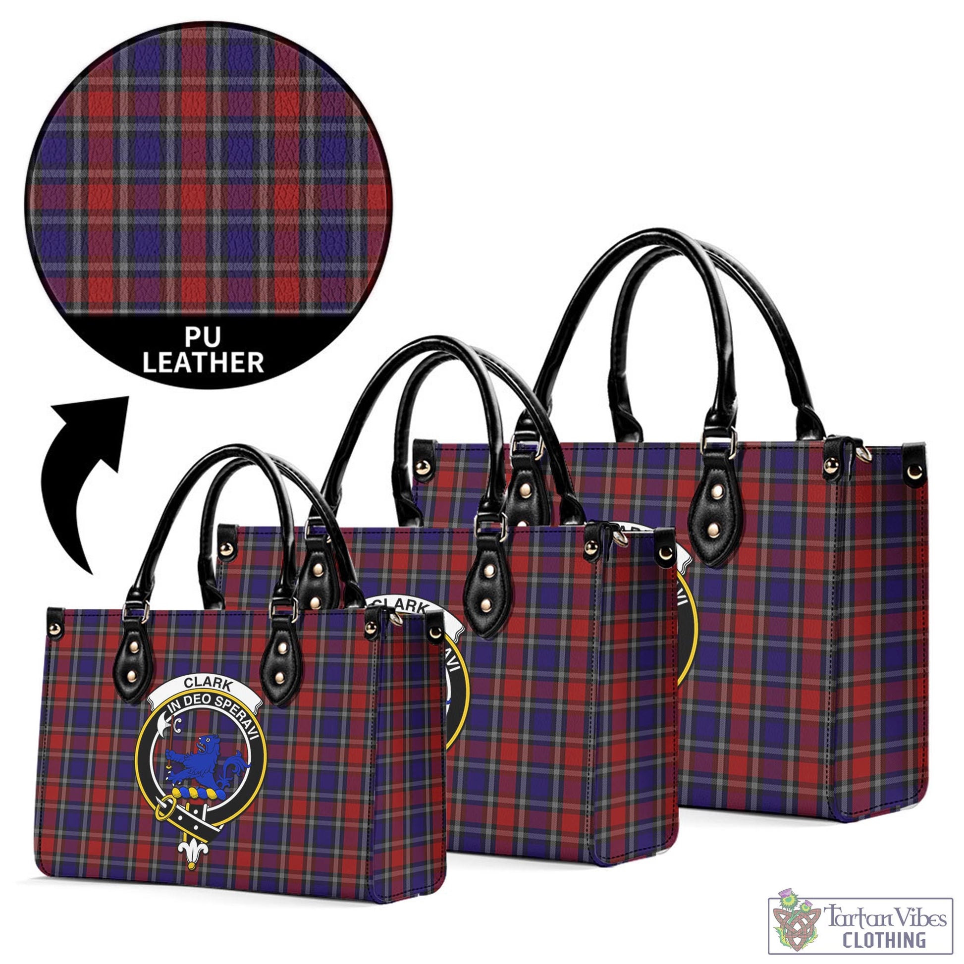 Tartan Vibes Clothing Clark (Lion) Red Tartan Luxury Leather Handbags with Family Crest