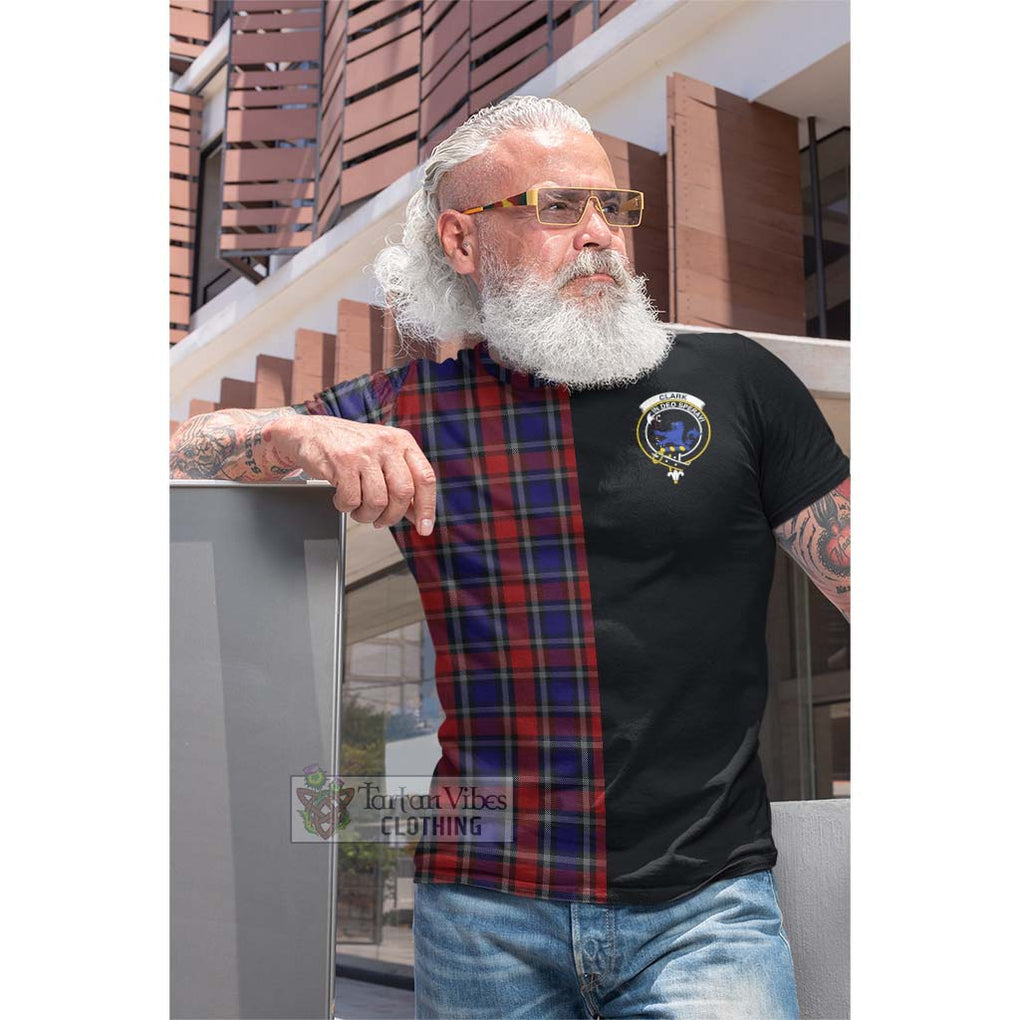 Tartan Vibes Clothing Clark (Lion) Red Tartan Cotton T-shirt with Family Crest and Half Of Me Style