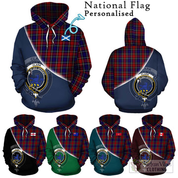 Clark (Lion) Red Tartan Hoodie with Personalised National Flag and Family Crest Half Style