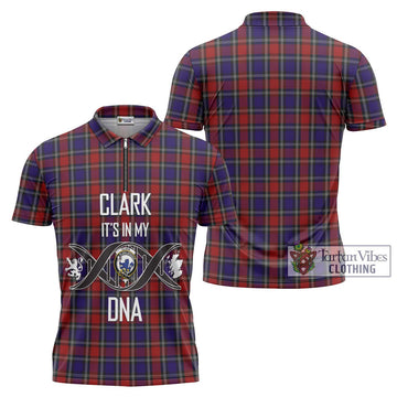 Clark (Lion) Red Tartan Zipper Polo Shirt with Family Crest DNA In Me Style