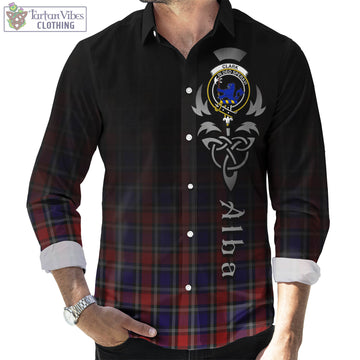 Clark (Lion) Red Tartan Long Sleeve Button Up Featuring Alba Gu Brath Family Crest Celtic Inspired