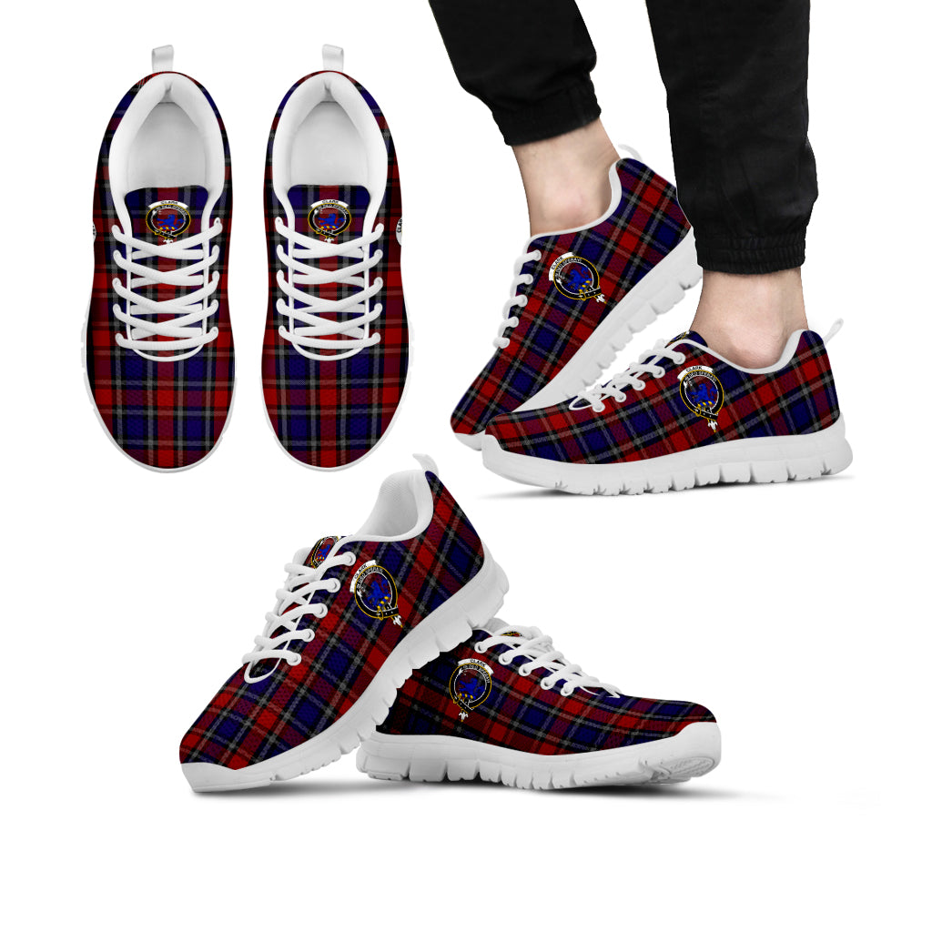 Clark (Lion) Red Tartan Sneakers with Family Crest Kid's Sneakers - Tartan Vibes Clothing