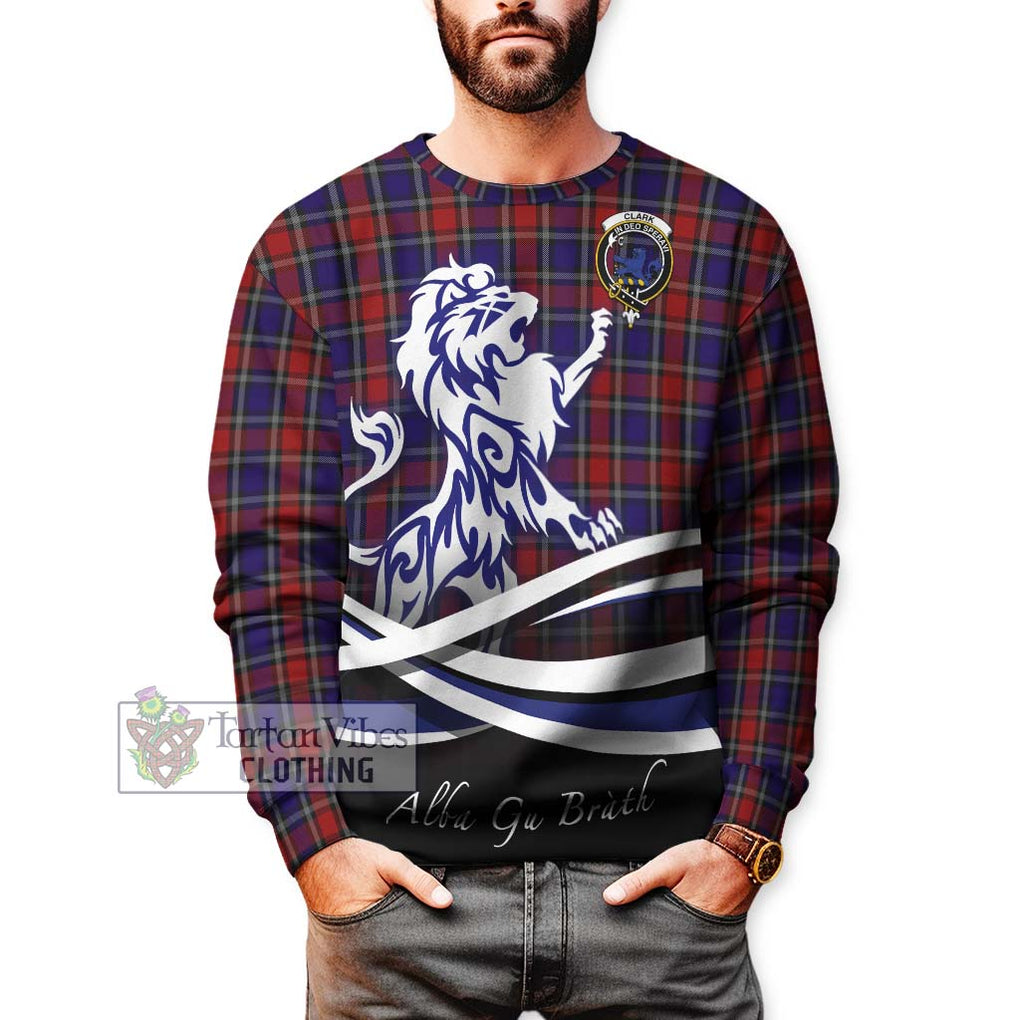 Clark (Lion) Red Tartan Sweatshirt with Alba Gu Brath Regal Lion Emblem Unisex - Tartanvibesclothing Shop