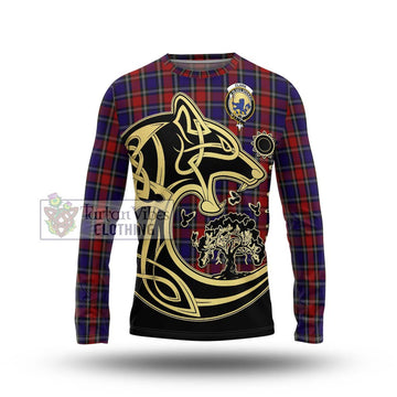 Clark (Lion) Red Tartan Long Sleeve T-Shirt with Family Crest Celtic Wolf Style