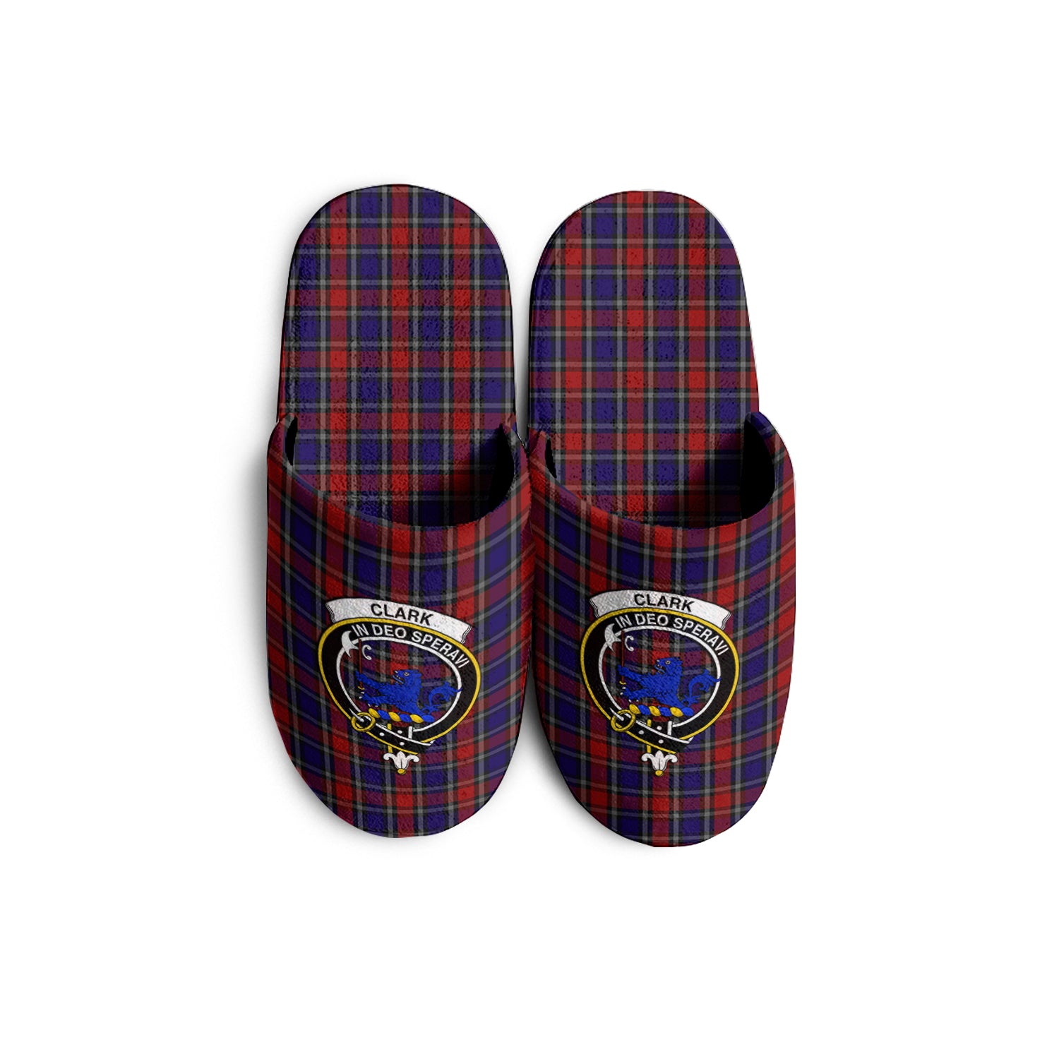 Clark (Lion) Red Tartan Home Slippers with Family Crest - Tartanvibesclothing