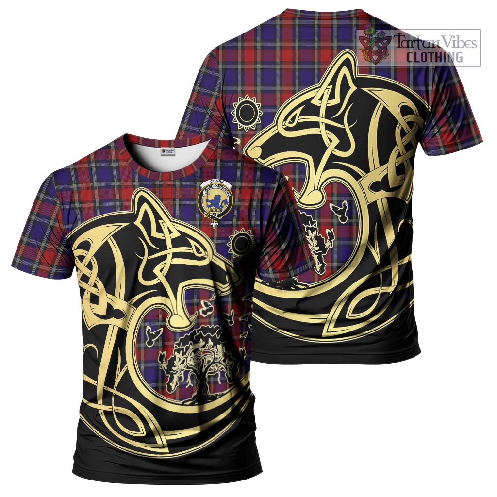 Clark (Lion) Red Tartan T-Shirt with Family Crest Celtic Wolf Style Kid's Shirt - Tartan Vibes Clothing