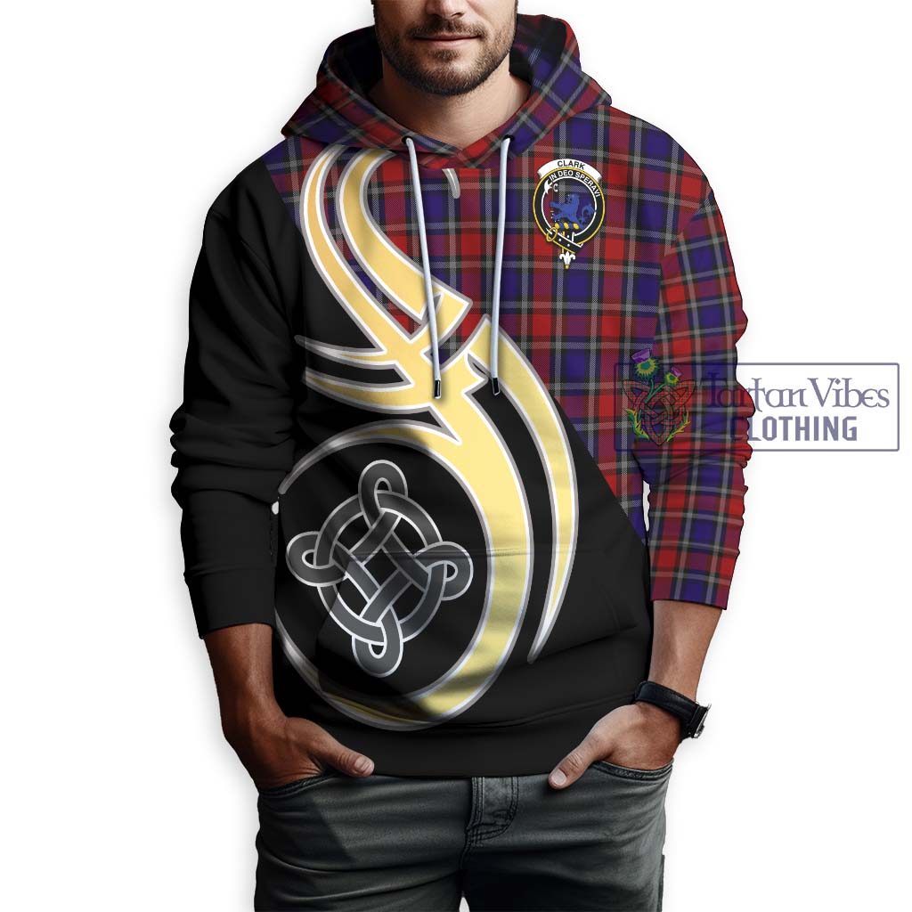 Clark (Lion) Red Tartan Hoodie with Family Crest and Celtic Symbol Style Zip Hoodie - Tartan Vibes Clothing