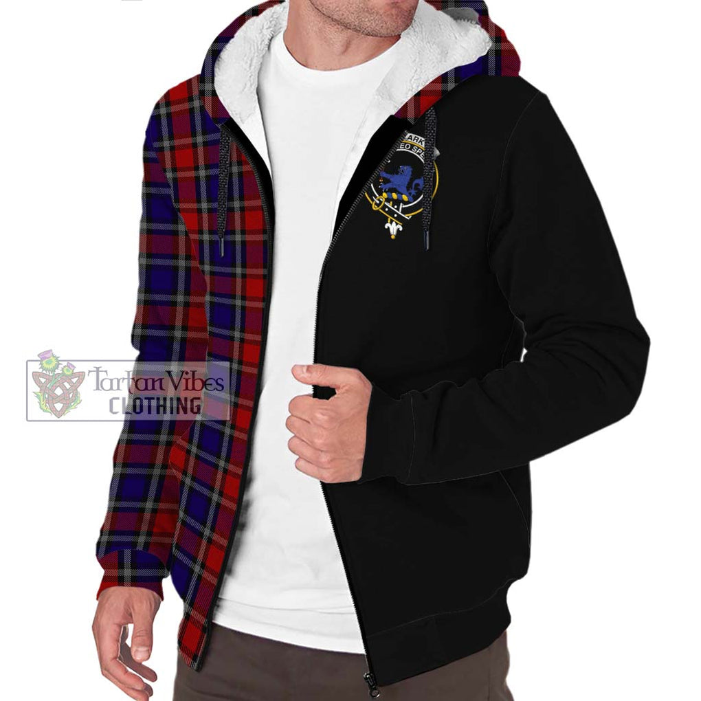 Clark (Lion) Red Tartan Sherpa Hoodie with Family Crest and Half Of Me Style Unisex S - Tartanvibesclothing Shop