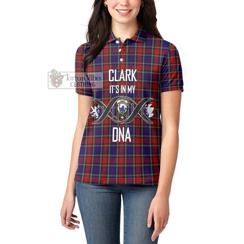 Clark (Lion) Red Tartan Women's Polo Shirt with Family Crest DNA In Me Style Women - Tartanvibesclothing Shop