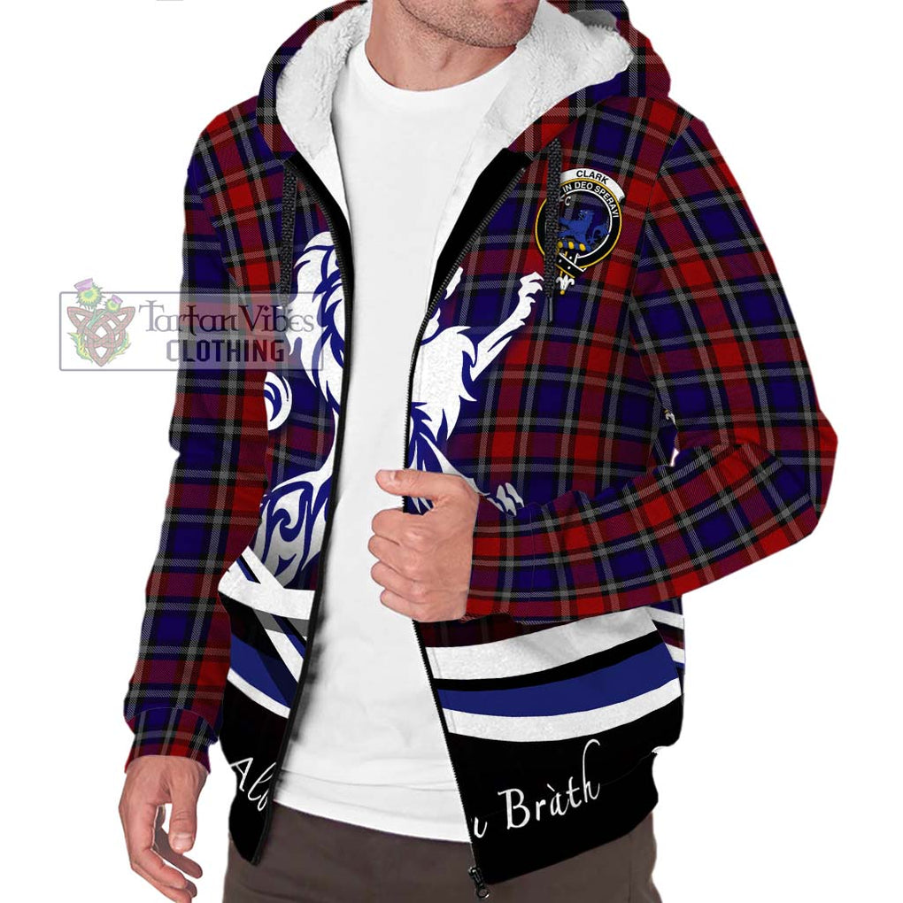 Clark (Lion) Red Tartan Sherpa Hoodie with Alba Gu Brath Regal Lion Emblem Unisex S - Tartanvibesclothing Shop