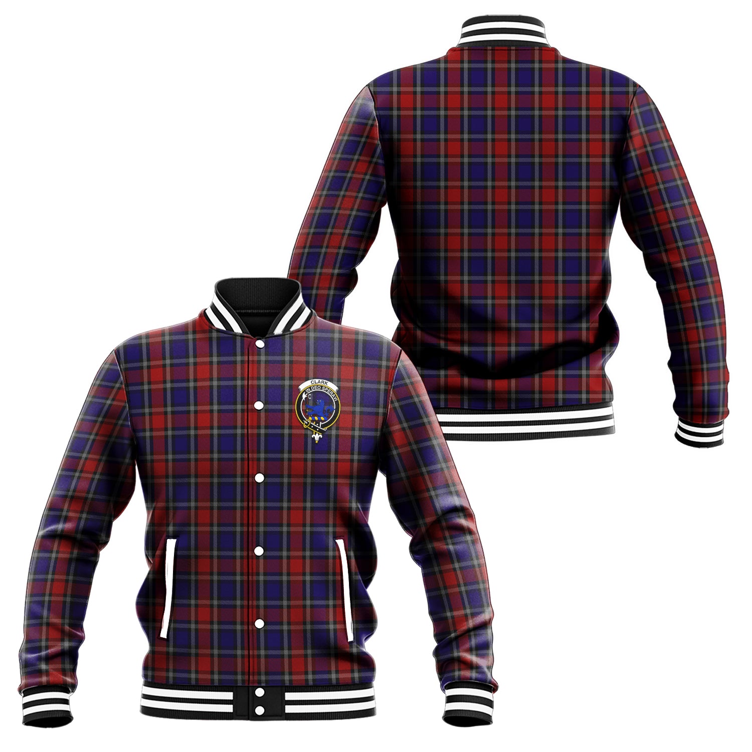 Clark (Lion) Red Tartan Baseball Jacket with Family Crest Unisex - Tartan Vibes Clothing