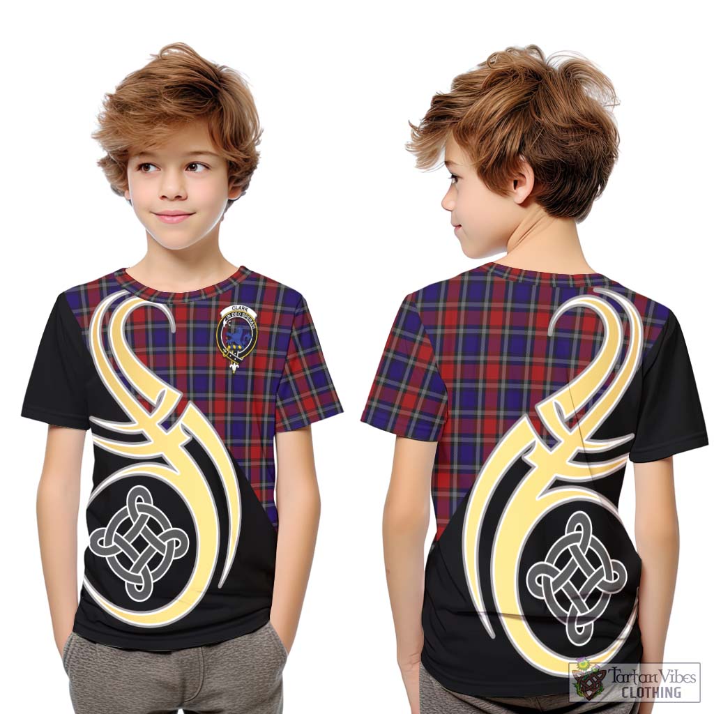 Clark (Lion) Red Tartan Kid T-Shirt with Family Crest and Celtic Symbol Style Youth XL Size14 - Tartan Vibes Clothing